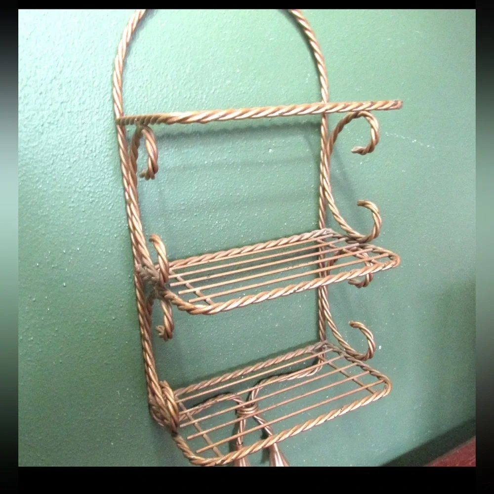 Wire Shelf 3 Tiered Vintage Gold Bow Twisted Wall Hanging